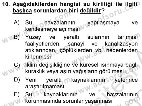Hijyen ve Sanitasyon Dersi 2023 - 2024 Yılı Yaz Okulu Sınav Soruları 10. Soru