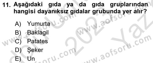 Hijyen ve Sanitasyon Dersi 2023 - 2024 Yılı Yaz Okulu Sınav Soruları 11. Soru