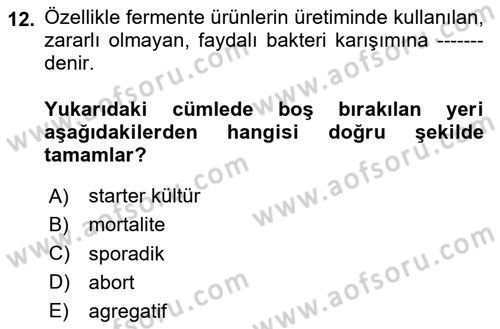 Hijyen ve Sanitasyon Dersi 2023 - 2024 Yılı Yaz Okulu Sınav Soruları 12. Soru