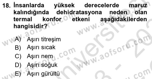 Hijyen ve Sanitasyon Dersi 2023 - 2024 Yılı Yaz Okulu Sınav Soruları 18. Soru