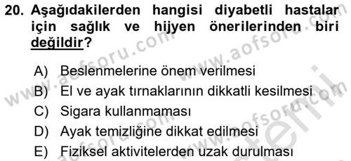 Hijyen ve Sanitasyon Dersi 2023 - 2024 Yılı Yaz Okulu Sınav Soruları 20. Soru