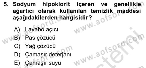 Hijyen ve Sanitasyon Dersi 2023 - 2024 Yılı Yaz Okulu Sınav Soruları 5. Soru