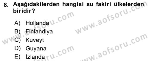Hijyen ve Sanitasyon Dersi 2023 - 2024 Yılı Yaz Okulu Sınav Soruları 8. Soru