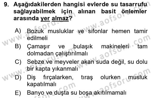 Hijyen ve Sanitasyon Dersi 2023 - 2024 Yılı Yaz Okulu Sınav Soruları 9. Soru
