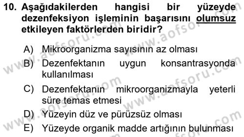Hijyen ve Sanitasyon Dersi 2024 - 2025 Yılı (Vize) Ara Sınav Soruları 10. Soru