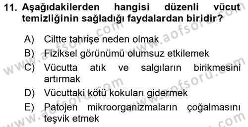 Hijyen ve Sanitasyon Dersi 2024 - 2025 Yılı (Vize) Ara Sınav Soruları 11. Soru