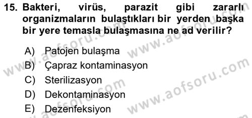 Hijyen ve Sanitasyon Dersi 2024 - 2025 Yılı (Vize) Ara Sınav Soruları 15. Soru