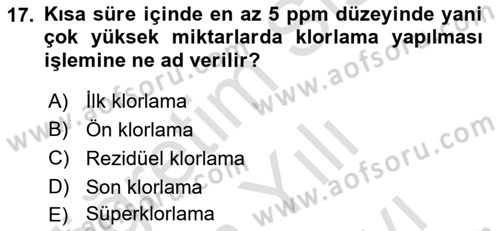 Hijyen ve Sanitasyon Dersi 2024 - 2025 Yılı (Vize) Ara Sınav Soruları 17. Soru