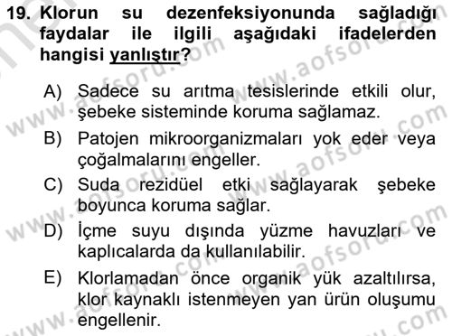 Hijyen ve Sanitasyon Dersi 2024 - 2025 Yılı (Vize) Ara Sınav Soruları 19. Soru