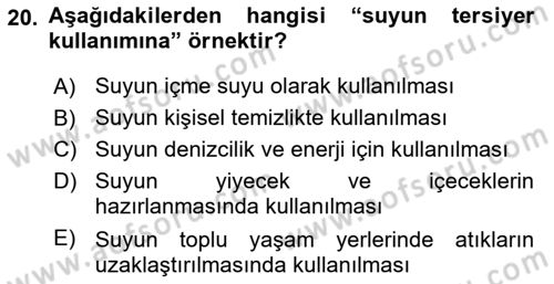 Hijyen ve Sanitasyon Dersi 2024 - 2025 Yılı (Vize) Ara Sınav Soruları 20. Soru