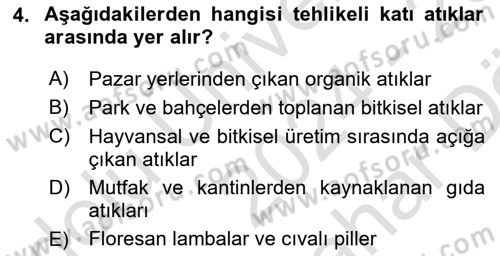 Hijyen ve Sanitasyon Dersi 2024 - 2025 Yılı (Vize) Ara Sınav Soruları 4. Soru