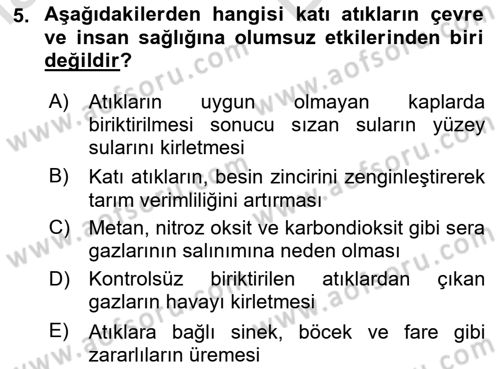 Hijyen ve Sanitasyon Dersi 2024 - 2025 Yılı (Vize) Ara Sınav Soruları 5. Soru