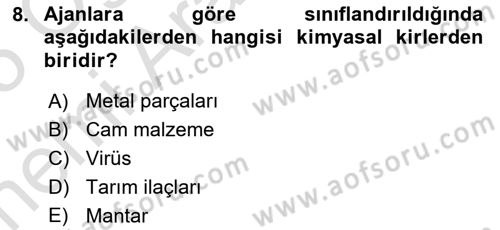 Hijyen ve Sanitasyon Dersi 2024 - 2025 Yılı (Vize) Ara Sınav Soruları 8. Soru