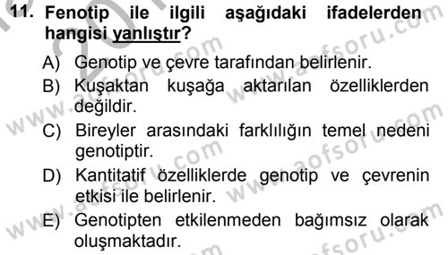 Temel Veteriner Genetik Dersi 2012 - 2013 Yılı (Vize) Ara Sınav Soruları 11. Soru