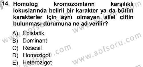 Temel Veteriner Genetik Dersi Ara Sınavı Deneme Sınav Soruları 14. Soru