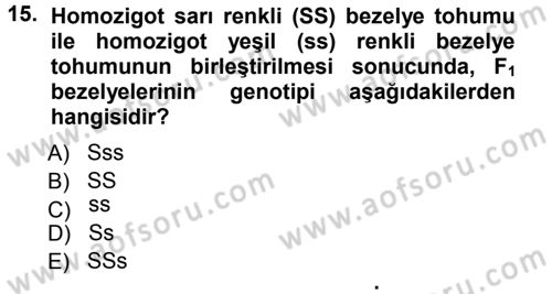 Temel Veteriner Genetik Dersi 2012 - 2013 Yılı (Vize) Ara Sınav Soruları 15. Soru
