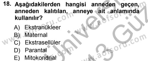 Temel Veteriner Genetik Dersi Ara Sınavı Deneme Sınav Soruları 18. Soru