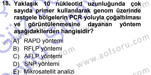 Temel Veteriner Genetik Dersi 2012 - 2013 Yılı (Final) Dönem Sonu Sınav Soruları 18. Soru