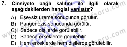 Temel Veteriner Genetik Dersi 2012 - 2013 Yılı (Final) Dönem Sonu Sınav Soruları 7. Soru