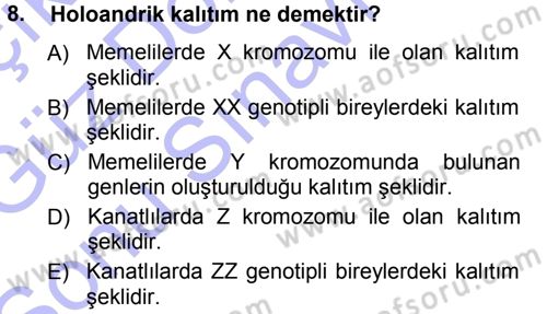 Temel Veteriner Genetik Dersi 2012 - 2013 Yılı (Final) Dönem Sonu Sınav Soruları 8. Soru