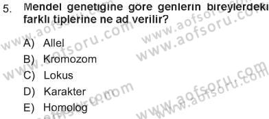 Temel Veteriner Genetik Dersi 2012 - 2013 Yılı Tek Ders Sınav Soruları 5. Soru