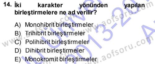 Temel Veteriner Genetik Dersi Ara Sınavı Deneme Sınav Soruları 14. Soru