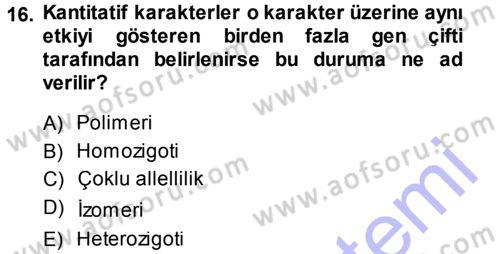 Temel Veteriner Genetik Dersi 2013 - 2014 Yılı (Vize) Ara Sınav Soruları 16. Soru