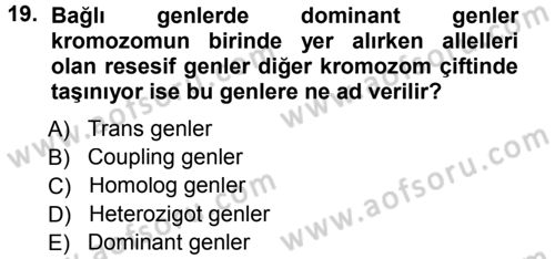 Temel Veteriner Genetik Dersi 2013 - 2014 Yılı (Vize) Ara Sınav Soruları 19. Soru