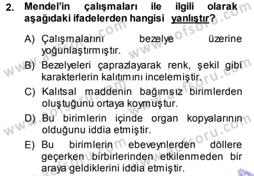 Temel Veteriner Genetik Dersi Ara Sınavı Deneme Sınav Soruları 2. Soru