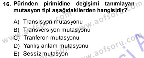 Temel Veteriner Genetik Dersi 2013 - 2014 Yılı (Final) Dönem Sonu Sınav Soruları 16. Soru