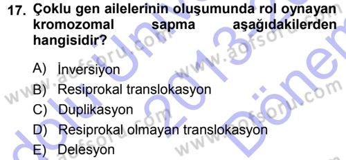 Temel Veteriner Genetik Dersi 2013 - 2014 Yılı (Final) Dönem Sonu Sınav Soruları 17. Soru