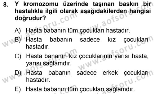 Temel Veteriner Genetik Dersi 2013 - 2014 Yılı (Final) Dönem Sonu Sınav Soruları 8. Soru