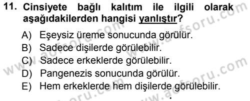 Temel Veteriner Genetik Dersi 2013 - 2014 Yılı Tek Ders Sınav Soruları 11. Soru