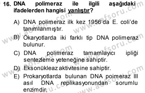 Temel Veteriner Genetik Dersi 2013 - 2014 Yılı Tek Ders Sınav Soruları 16. Soru