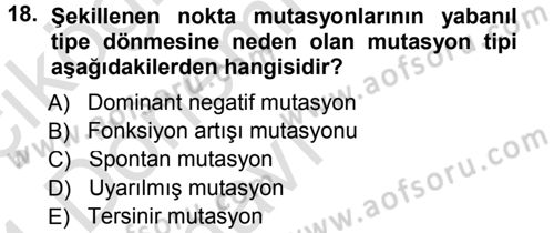 Temel Veteriner Genetik Dersi 2013 - 2014 Yılı Tek Ders Sınav Soruları 18. Soru