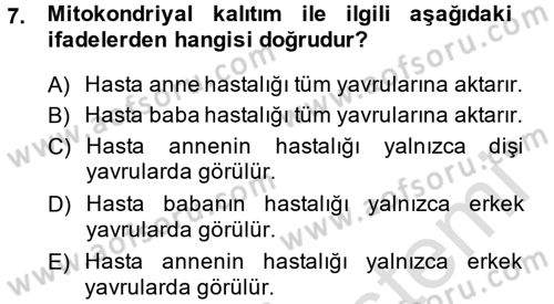 Temel Veteriner Genetik Dersi 2013 - 2014 Yılı Tek Ders Sınav Soruları 7. Soru