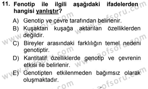 Temel Veteriner Genetik Dersi Ara Sınavı Deneme Sınav Soruları 11. Soru