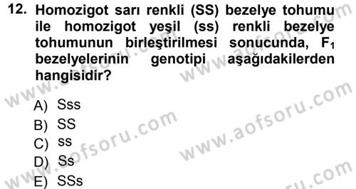 Temel Veteriner Genetik Dersi 2014 - 2015 Yılı (Vize) Ara Sınav Soruları 12. Soru