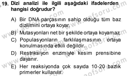 Temel Veteriner Genetik Dersi 2014 - 2015 Yılı (Final) Dönem Sonu Sınav Soruları 19. Soru