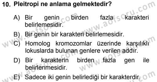 Temel Veteriner Genetik Dersi 2014 - 2015 Yılı Tek Ders Sınav Soruları 10. Soru