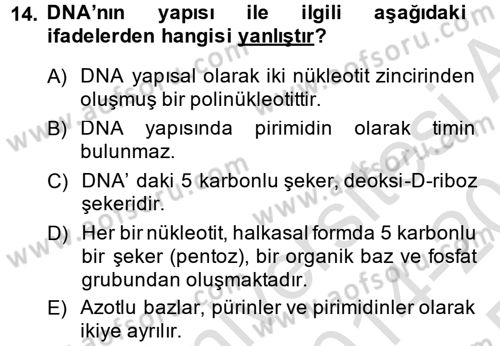 Temel Veteriner Genetik Dersi 2014 - 2015 Yılı Tek Ders Sınav Soruları 14. Soru