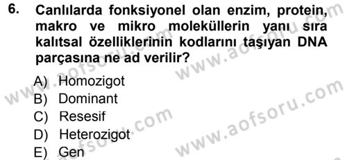Temel Veteriner Genetik Dersi 2014 - 2015 Yılı Tek Ders Sınav Soruları 6. Soru