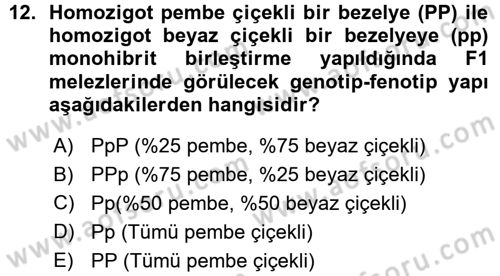 Temel Veteriner Genetik Dersi Ara Sınavı Deneme Sınav Soruları 12. Soru