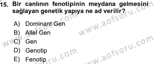 Temel Veteriner Genetik Dersi Ara Sınavı Deneme Sınav Soruları 15. Soru