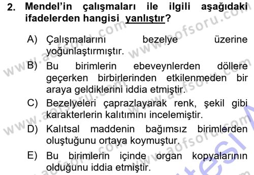 Temel Veteriner Genetik Dersi Ara Sınavı Deneme Sınav Soruları 2. Soru