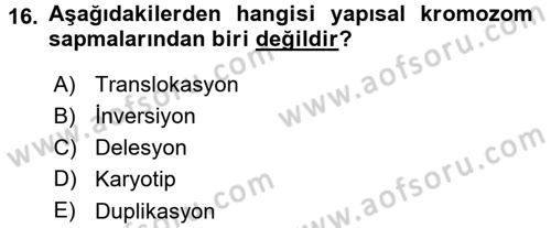 Temel Veteriner Genetik Dersi 2015 - 2016 Yılı (Final) Dönem Sonu Sınav Soruları 16. Soru