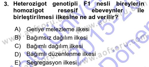 Temel Veteriner Genetik Dersi 2015 - 2016 Yılı (Final) Dönem Sonu Sınav Soruları 3. Soru