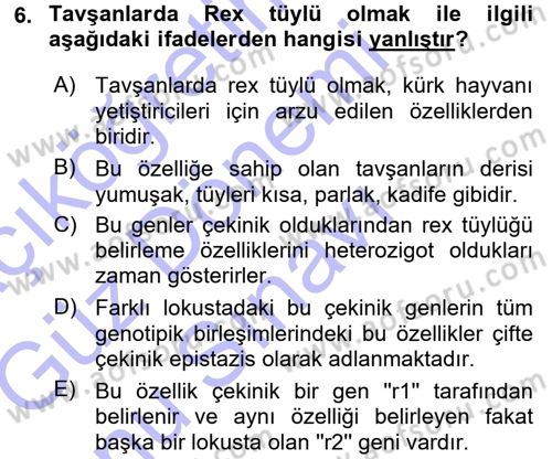 Temel Veteriner Genetik Dersi 2015 - 2016 Yılı (Final) Dönem Sonu Sınav Soruları 6. Soru
