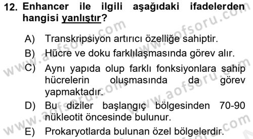 Temel Veteriner Genetik Dersi 2015 - 2016 Yılı Tek Ders Sınav Soruları 12. Soru
