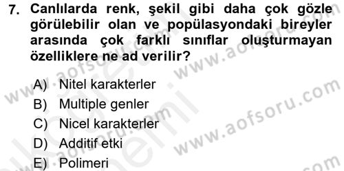 Temel Veteriner Genetik Dersi 2015 - 2016 Yılı Tek Ders Sınav Soruları 7. Soru